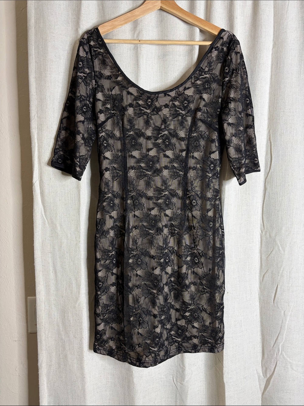 Sugarlips Black Lace Midi Dress with Nude Underlay
